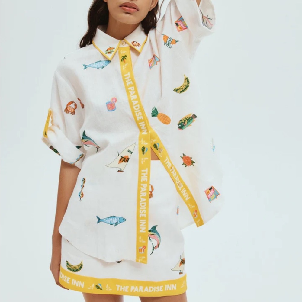 ALEMAIS BLUE MARLIN EMBROIDERED SHIRT & SKIRT